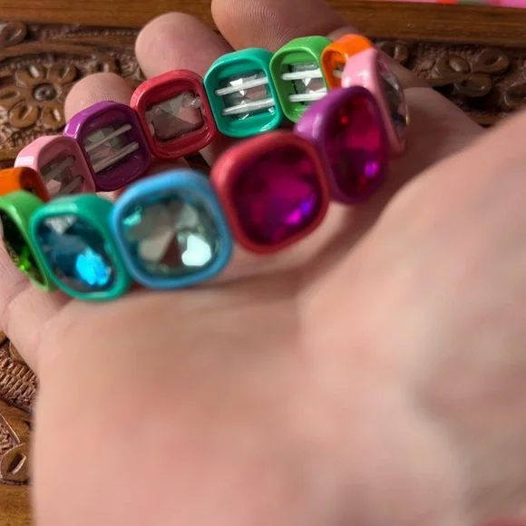Rainbow Crystal Gemstone Gem Rhinestone Jeweled Stretch Bracelet  🌈 multicolor - Picture 4 of 8